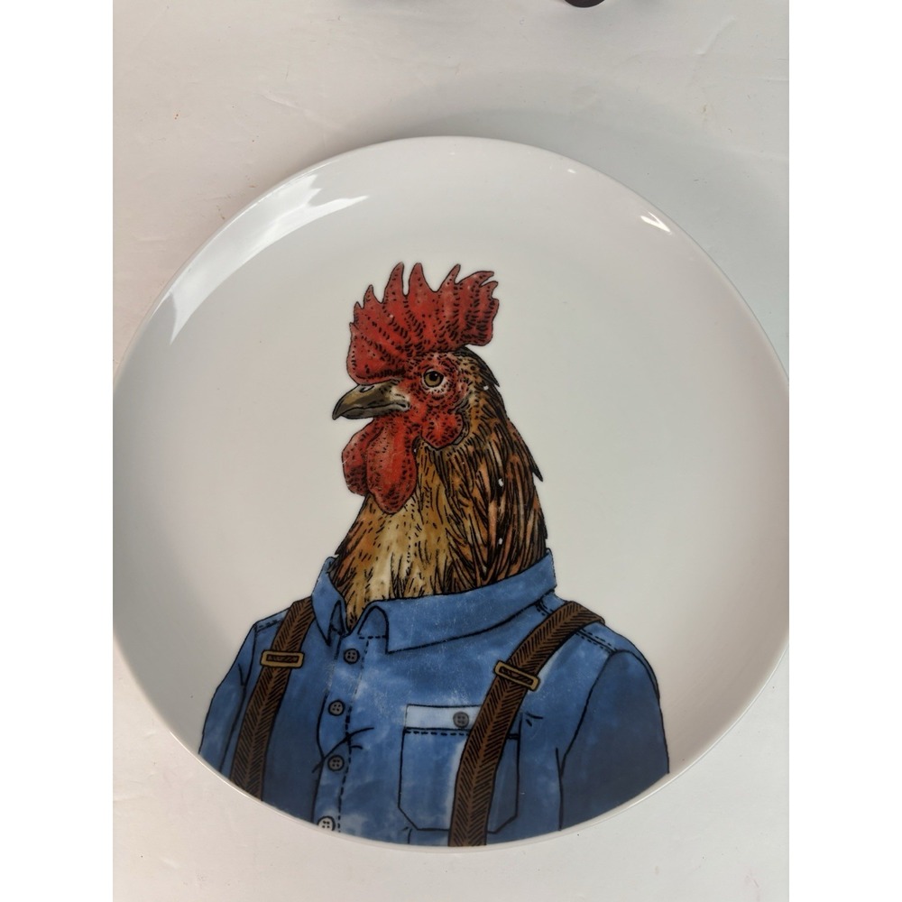 West Elm Rachel Kozlowski Dapper Animal Plate Rooster Salad Appetizer 8.75" - Picture 3 of 5